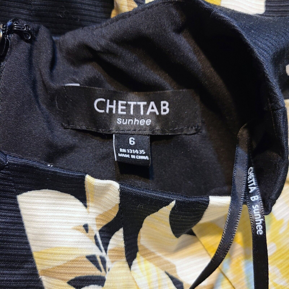 Beautiful Chetta B Black Yellow Floral Cap Sleeve Sheath Dress Size 6 NWT - Picture 4 of 7